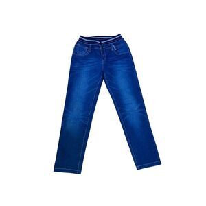 New Tonlion Denim Blue Jeans Women size 31 Elastic Triped/1 Button Zipper Waist
